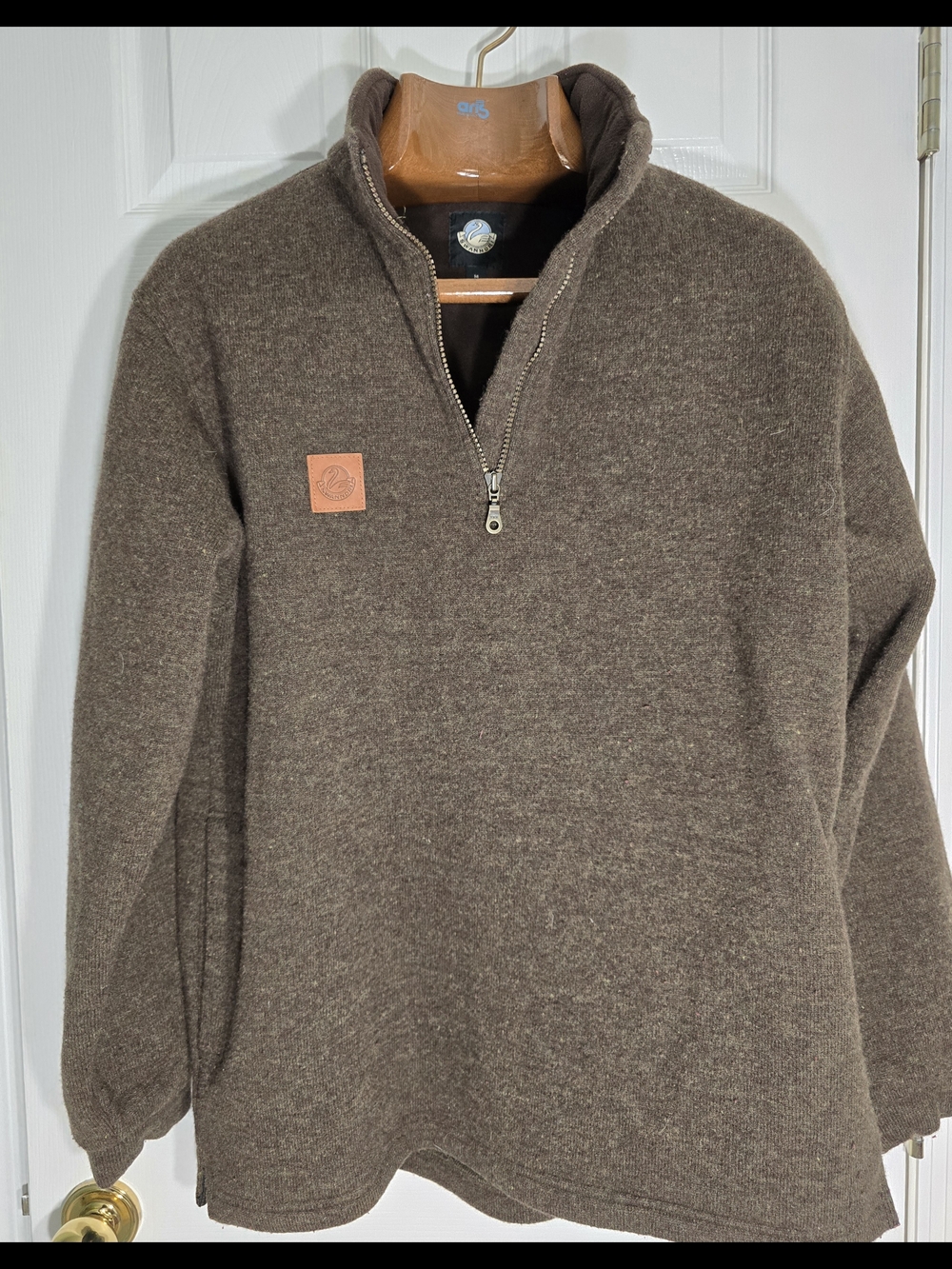 Men's Brown Quarter-Zip Lambswool Pullover Boho Gorpcore Outback‎
